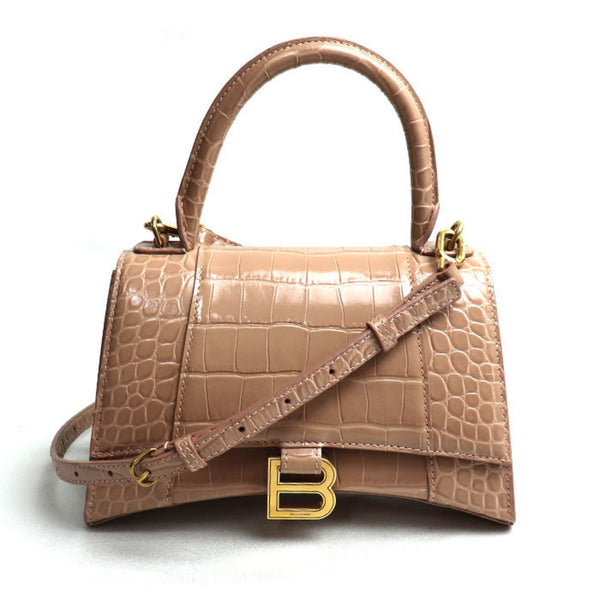 BALENCIAGA Hourglass Small Embossed 2-Way Shoulder Bag Pink Beige 593546 Women's