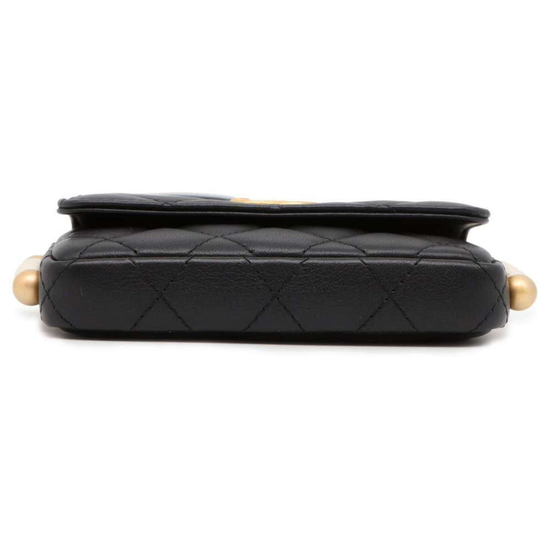 Chanel Shoulder Bag Fake Pearl Matelasse Coco Mark Lambskin CHANEL Black Women's