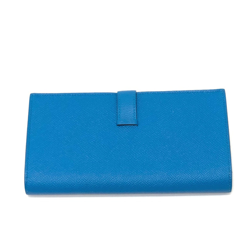 Hermes Bearn Souffle Bifold Long Wallet Blue Zanzibar blue SilverHardware