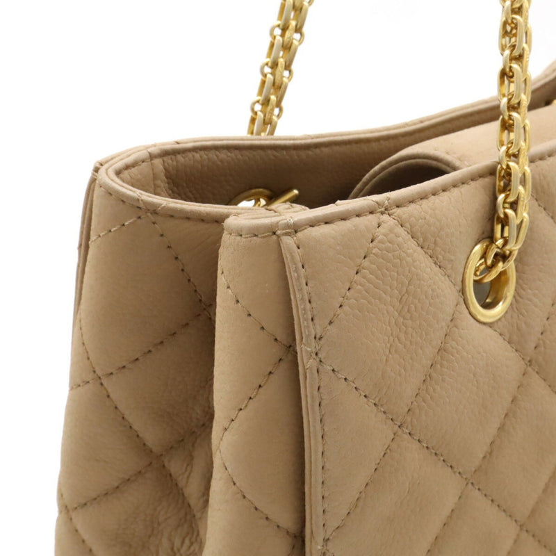 CHANEL 2.55 Chain Tote Bag Shoulder Turnlock Caviar Skin Leather Beige