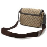 GUCCI GG canvas shoulder bag leather khaki beige dark brown 449172