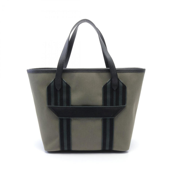 Hermes HERMES Pur Sangle MM Vert de Gris Tote Bag Toile Militaire Taurillon Clemence Women's Khaki Black