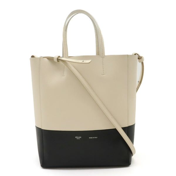 CELINE Vertical Cabas Small Tote Bag Shoulder Leather Bicolor Ivory Black 176163