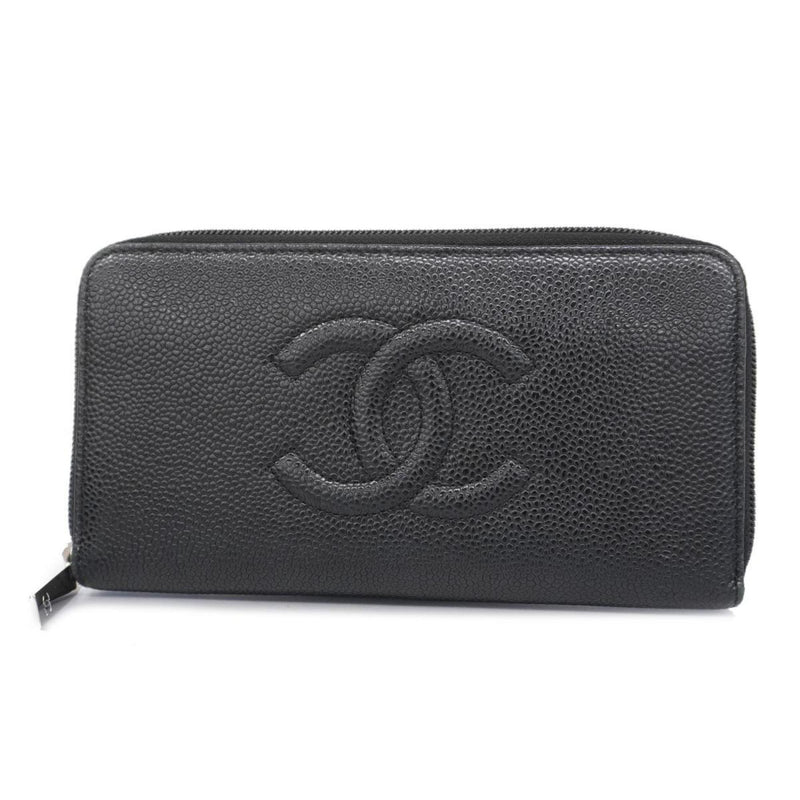 Chanel Long Wallet Caviar Skin Black Women's