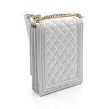 CHANEL Boy Chanel Matelasse Shoulder Bag Leather Women's White