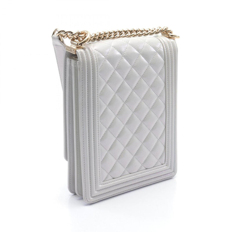 CHANEL Boy Chanel Matelasse Shoulder Bag Leather Women's White