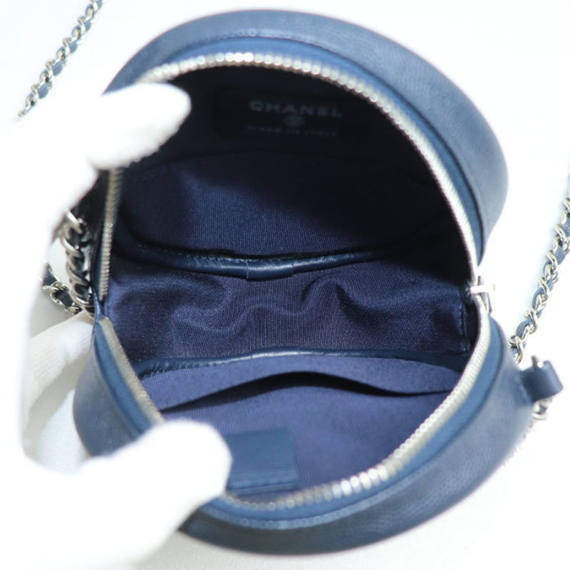 CHANEL Chanel Matelasse Round Chain Shoulder Bag Navy Women's