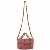 CHANEL Tweed Flap Bag Chain Shoulder Pink Gold Ladies Check Small