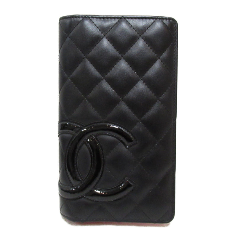 CHANEL Cambon Line ZIP long wallet Black leather