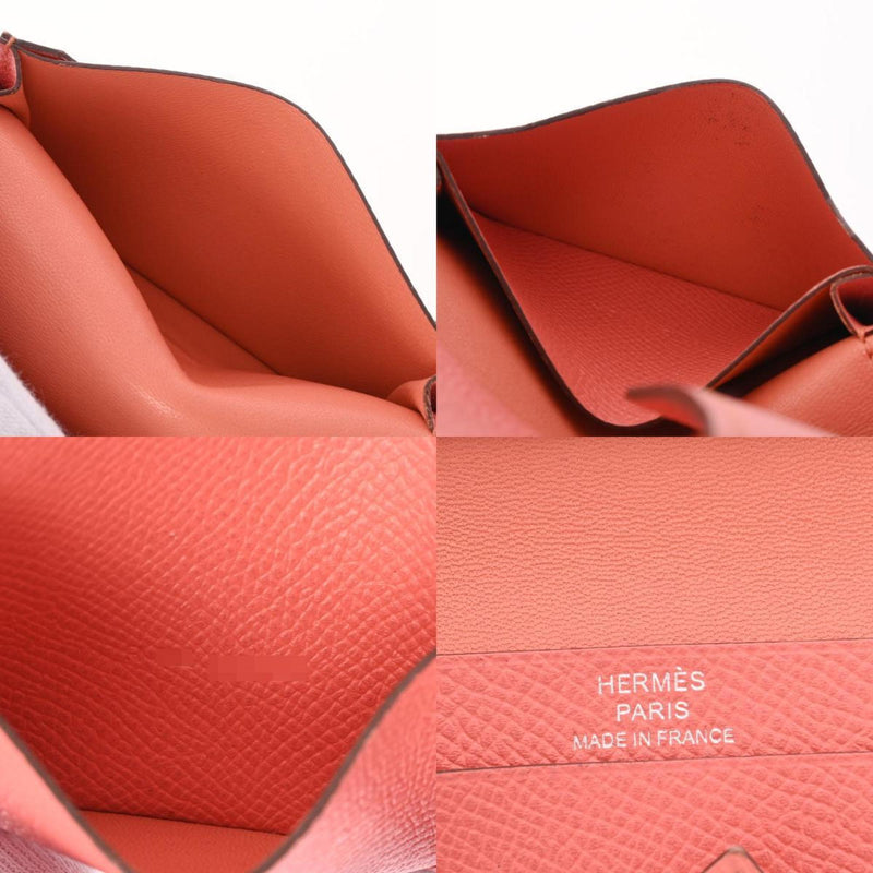 HERMES Bearn Card Case Rouge Kazak/Flamingo Palladium Hardware R Stamp (around 2014) Unisex Epsom Leather