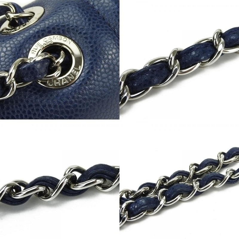 Chanel Shoulder Bag Matelasse Caviar Skin Navy Deca Coco Double Chain 13 Series Women's CHANEL