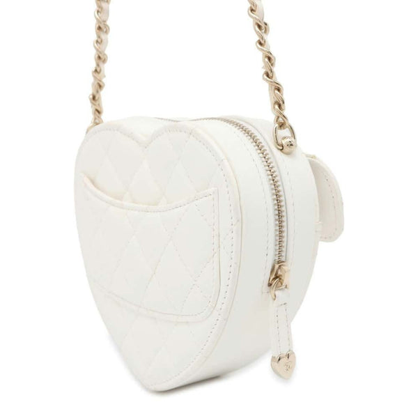 Chanel Chain Shoulder Bag Matelasse Coco Mark Heart Lambskin AP2784 CHANEL Pochette White