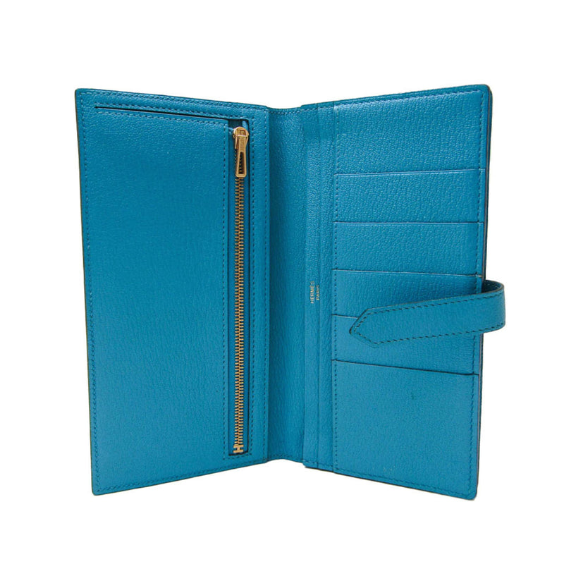 Hermes Bearn Bear Soufflé Blue Frieda Epsom Leather Long Wallet (bi-fold) Blue