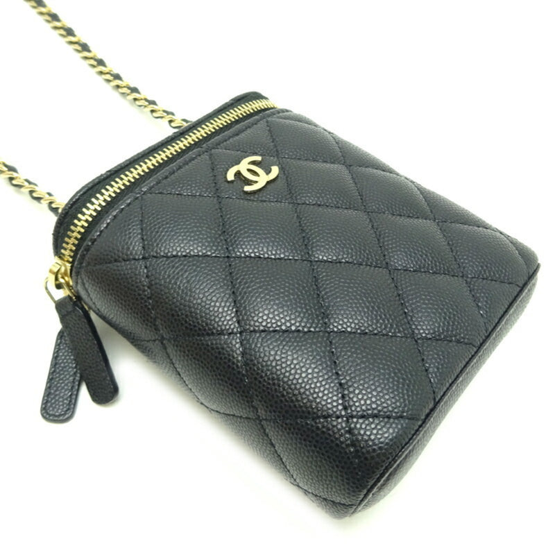 Chanel Matelasse Vanity Chain Shoulder Women's Bag AP1466 Caviar Skin Noir (Black)