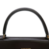 HERMES Kelly 35 Handbag Tote Box Calf Leather Dark Brown