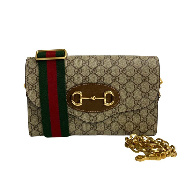 GUCCI Gucci 1955 Horsebit GG Supreme Sherry Line Leather Chain Shoulder Bag Sacoche Brown 41835