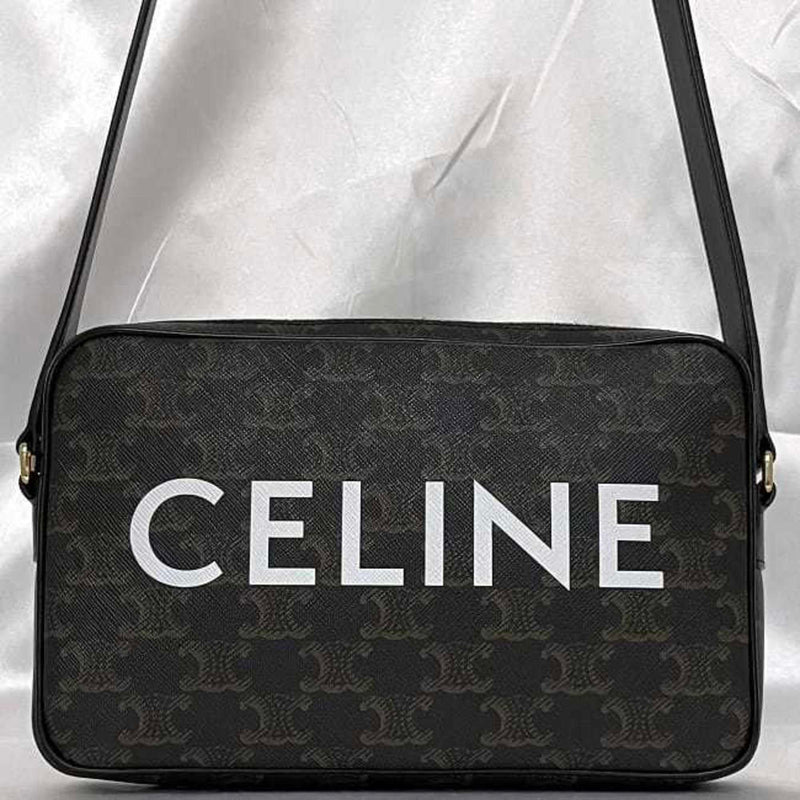 Celine Shoulder Bag Medium Black Triomphe f-20143 PVC Leather CELINE Unisex