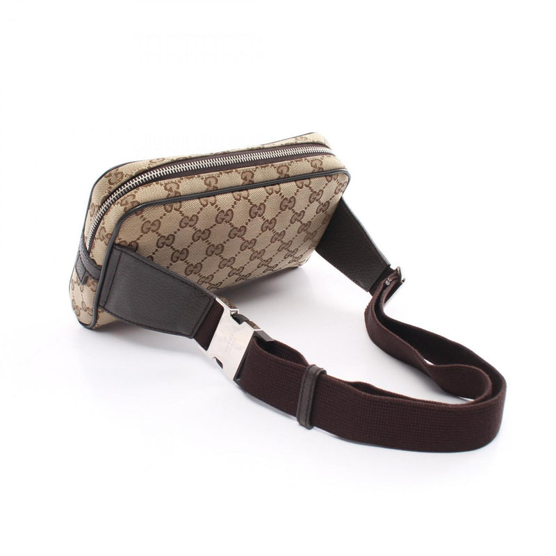 Gucci GG Canvas Waist Bag Body Leather Men Women Beige Brown 449174