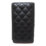 CHANEL Cambon Line ZIP long wallet Black leather