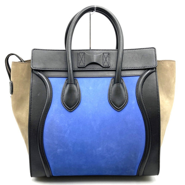 CELINE Luggage Shopper Handbag Multicolor Blue x Khaki Black Suede Leather Women's