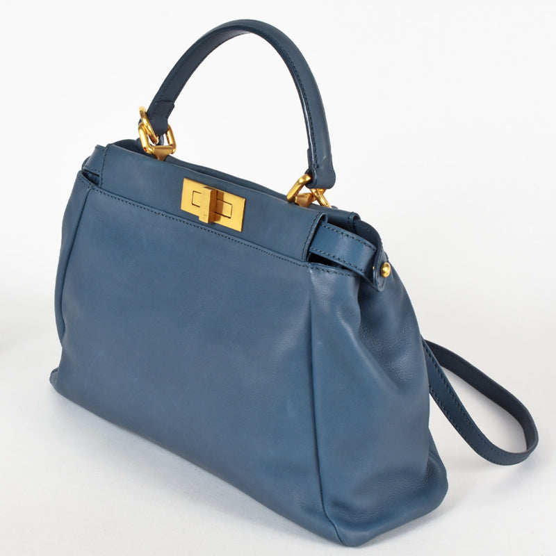 FENDI Peekaboo Regular Handbag Leather 8BN226 Blue Beads