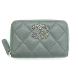 CHANEL Matelasse Zip Coin Purse Coco Mark Caviar Skin Gray Case Y03255