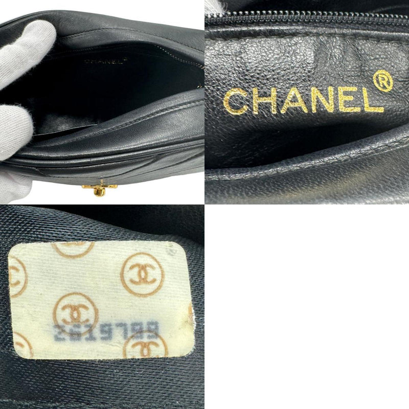 CHANEL Shoulder Bag V Stitch Leather Metal Black Gold Women's z1238