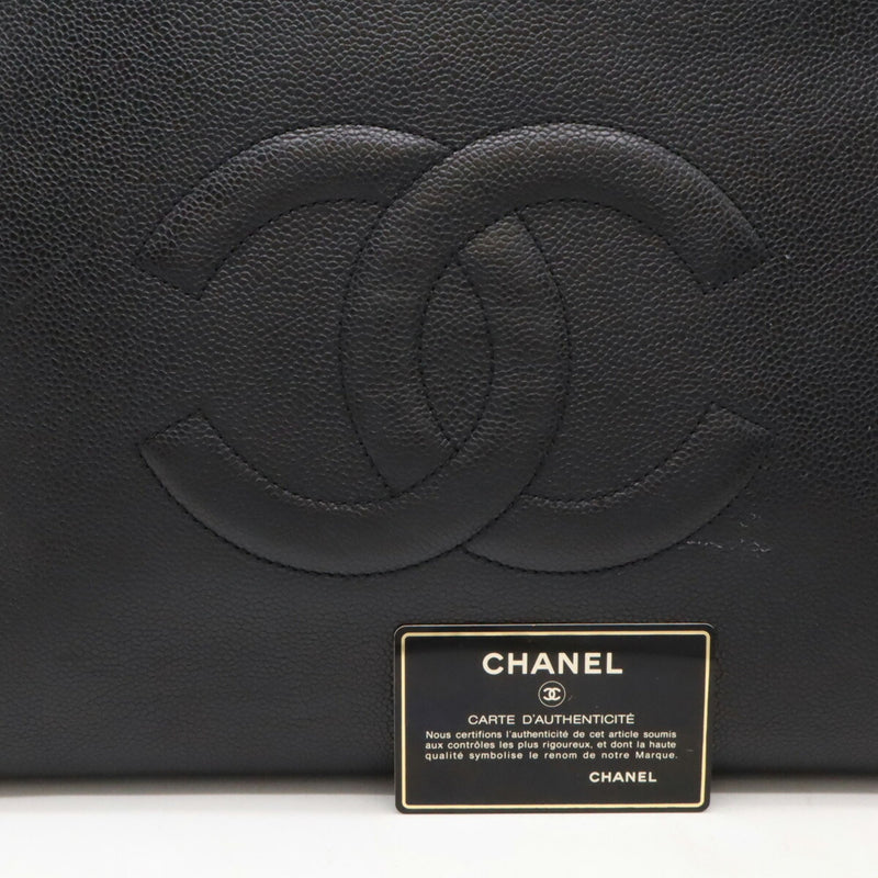 CHANEL Coco Mark Ball Chain Tote Bag Large Shoulder Caviar Skin Leather Black A03578