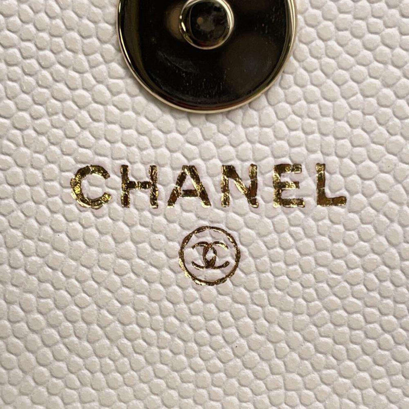 Chanel Chain Shoulder Bag Matelasse Coco Mark Caviar Skin CHANEL Pochette White