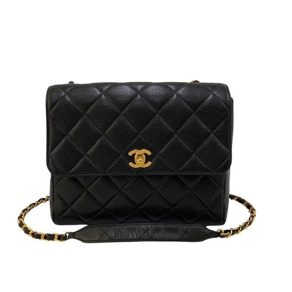 CHANEL Chanel Matelasse Cocomark Matte Caviar Skin Chain Shoulder Bag Black 12309