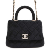 Chanel handbag, matelasse, coco mark, rhinestone, velvet, 2way shoulder bag, handle, black