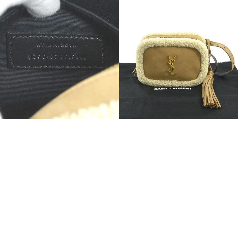 Saint Laurent SAINT LAURENT waist bag body shearling fur beige gold ladies