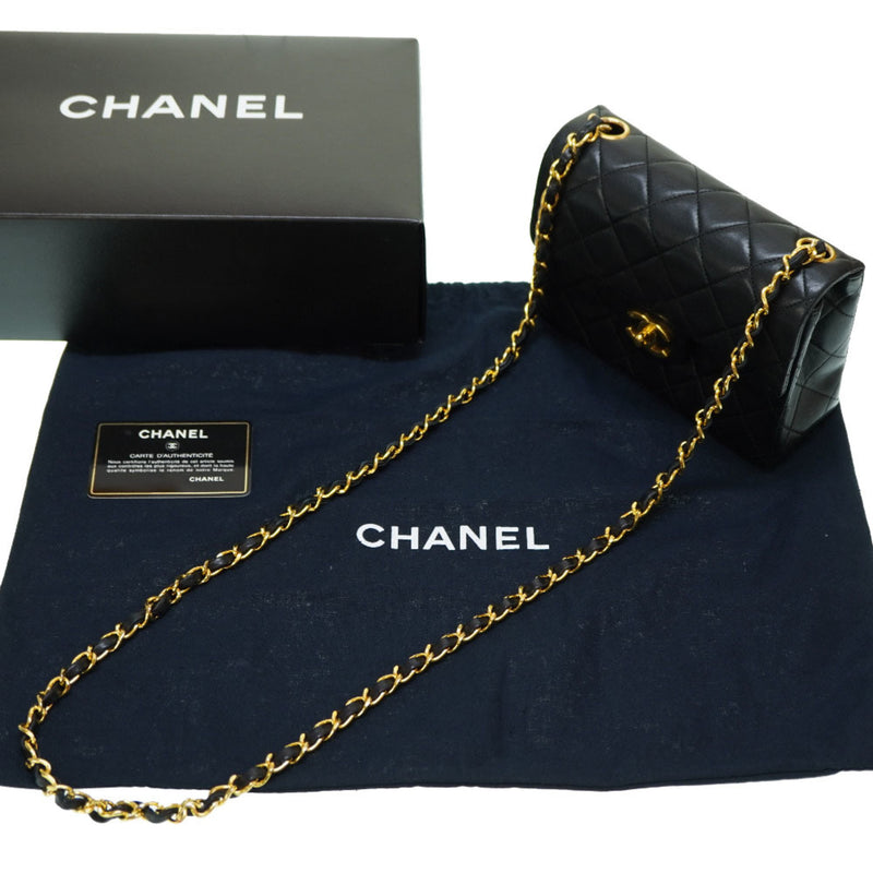 CHANEL Matelasse Square Shoulder Bag Lambskin Black