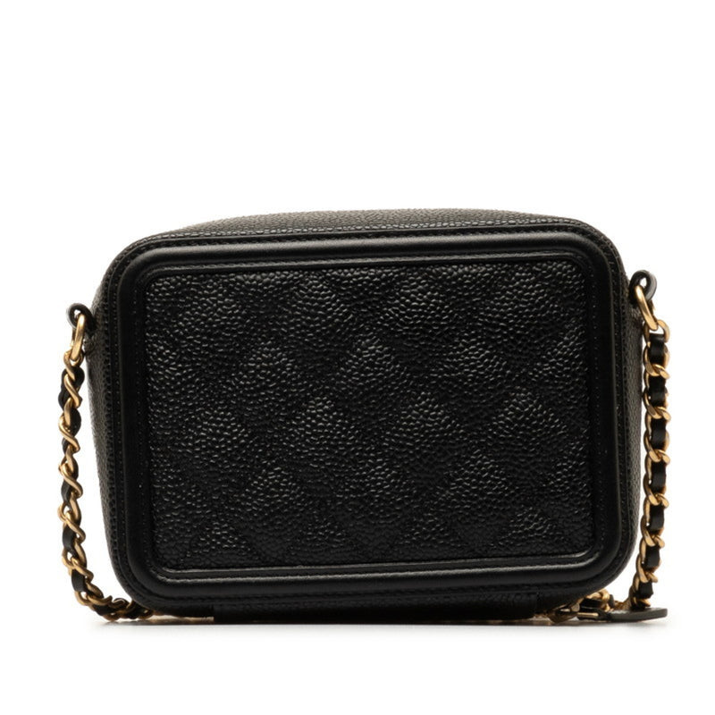 Chanel CC Filigree Chain Shoulder Bag Vanity Black Gold Caviar Skin Women's CHANEL