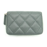 CHANEL Matelasse Zip Coin Purse Coco Mark Caviar Skin Gray Case Y03255