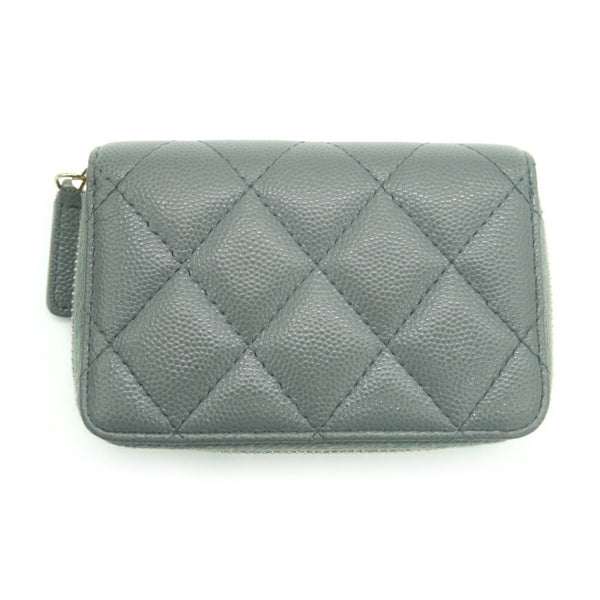 CHANEL Matelasse Zip Coin Purse Coco Mark Caviar Skin Gray Case Y03255