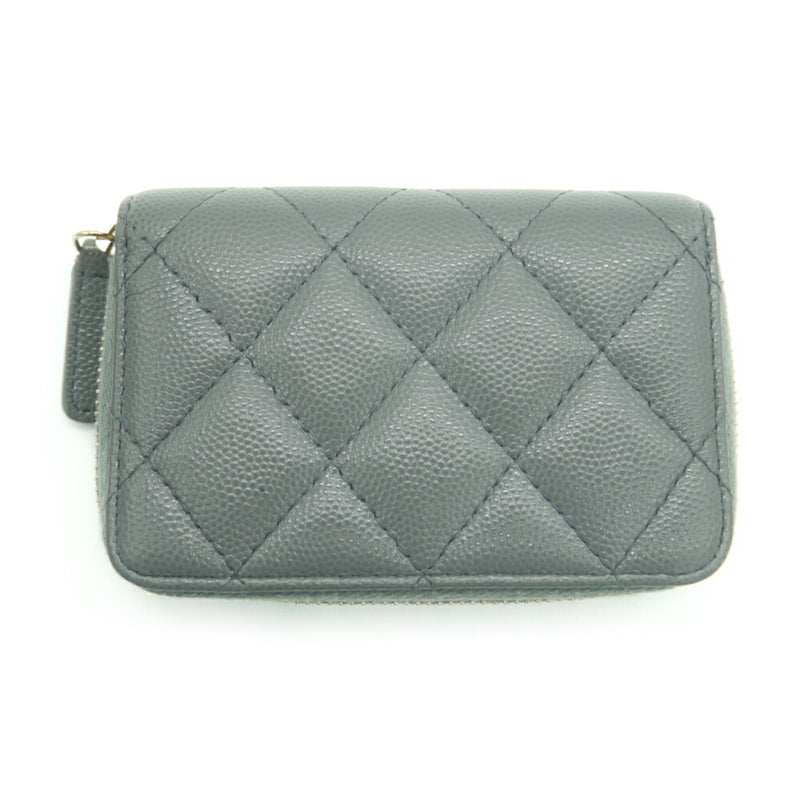 CHANEL Matelasse Zip Coin Purse Coco Mark Caviar Skin Gray Case Y03255