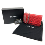 CHANEL AP0250 CC Coco Mark Classic Chain Wallet Bag Shoulder Caviar Skin Women's Red