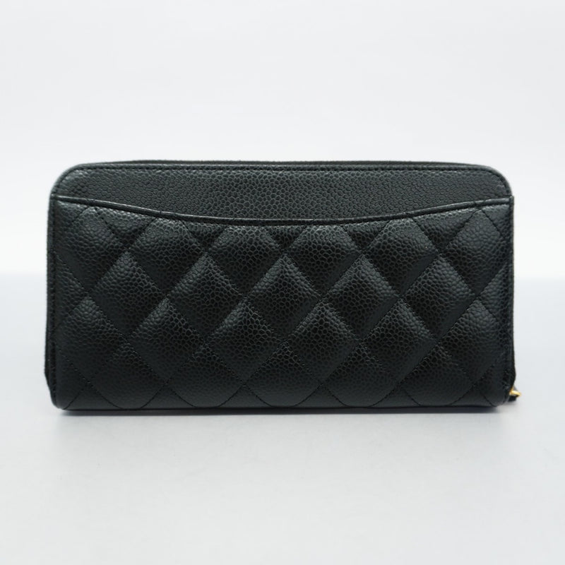 Chanel Long Wallet Matelasse Caviar Skin Black Women's