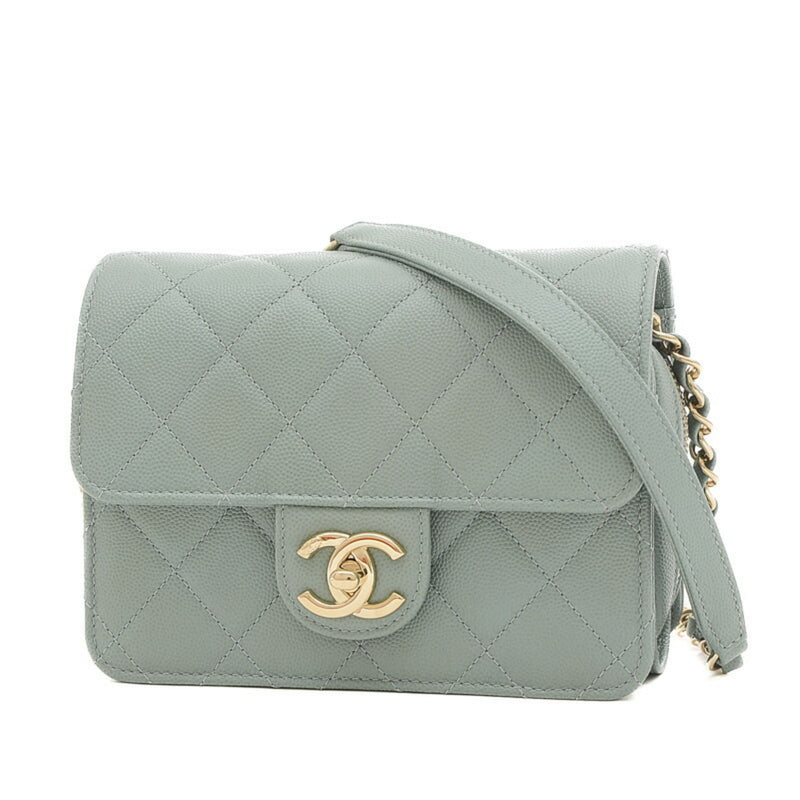 Chanel Matelasse Chain Shoulder Bag Caviar Blue Green AS3002