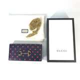 Gucci 621892 Horsebit 1955 Dot Polka Dot Shoulder Bag Crossbody Long Wallet Navy x Red