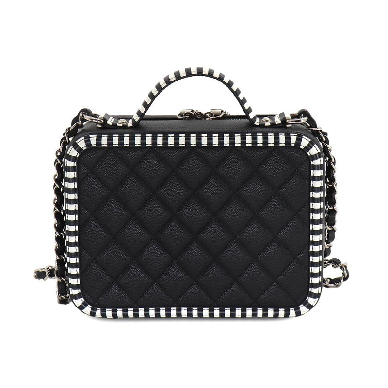 CHANEL CC Filigree 2way Vanity Shoulder Bag Caviar Skin Black White A93343