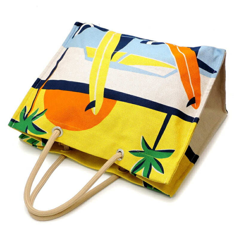 Hermes Beach Bag Apres La Vague Women's and Men's Tote Cotton Yellow