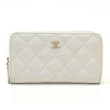 CHANEL Chanel Matelasse Coco Mark Small Zip Wallet Round Caviar Skin Leather White AP0226