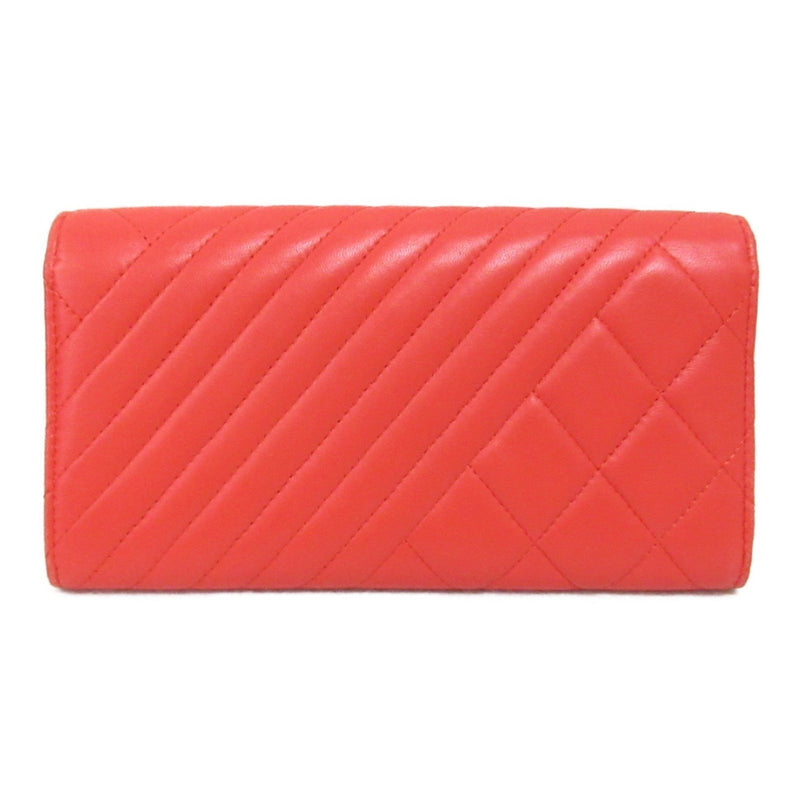 CHANEL Bi-fold Long Wallet Limited Edition Lambskin (Sheepskin) Women's Red 20805318