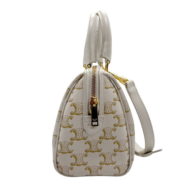 CELINE Shoulder Bag Handbag Triomphe Coated Canvas White Women's z1762