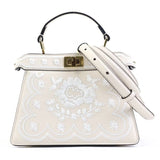 FENDI Handbag Crossbody Shoulder Bag Floral Embroidery Peekaboo IseeU Petite Leather Light Beige/White Gold Women's 8BN335APZ5