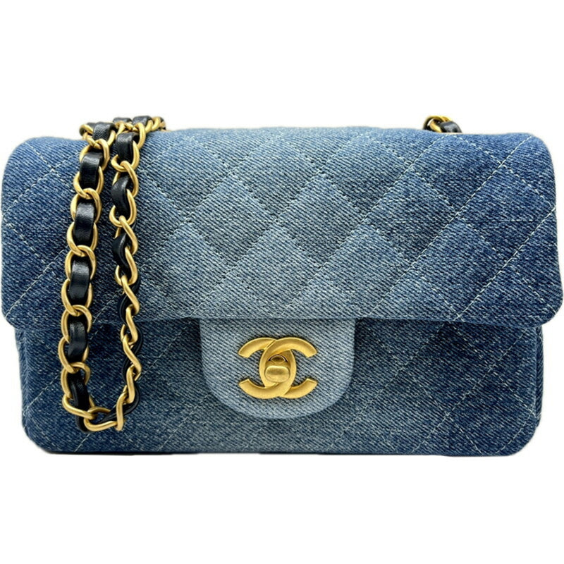 CHANEL Chanel Matelasse Chain Shoulder Bag Denim Blue Handbag Compact Women's