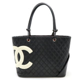 CHANEL Cambon Line Coco Mark Large Tote Shoulder Bag Soft Calfskin Black White A25169