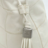 CHANEL Chocolate Bar Tote Bag Shoulder Tassel Leather White